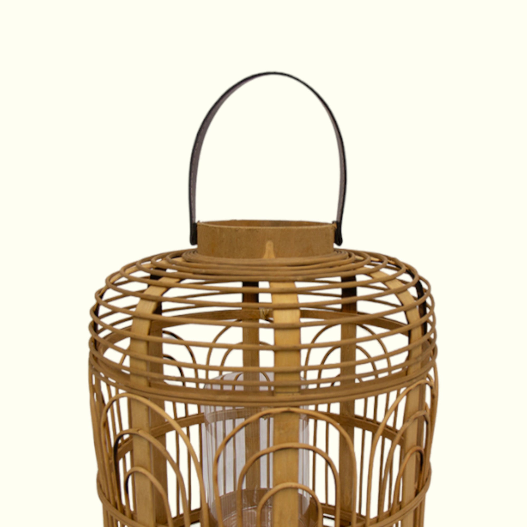 Farol Bohemio De Bambú Y Asa De Cuero II