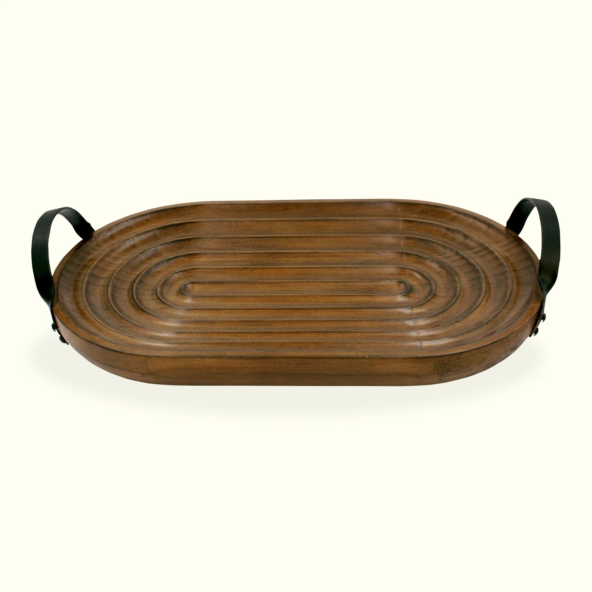 Charola Decorativa Oval De Madera Con Asas