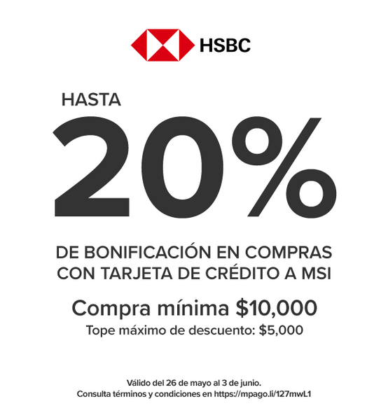 20%de bonificación pagando con tarjetas de crédito HSBC
