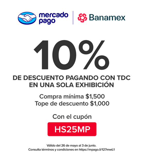 Mercado Pago 10% de descuento con tarjeta de crédito Banamex en una exhibición