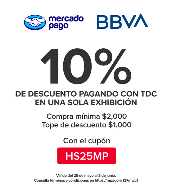 Mercado Pago 10% de descuento con tarjeta de crédito BBVA en una exhibición