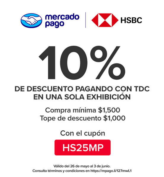 Mercado Pago 10% de descuento con tarjeta de crédito HSBC en una exhibición