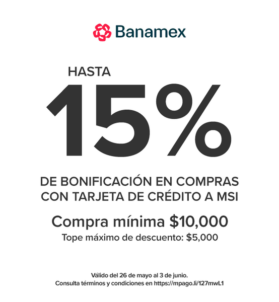 15%de bonificación pagando con tarjetas de crédito Banamex