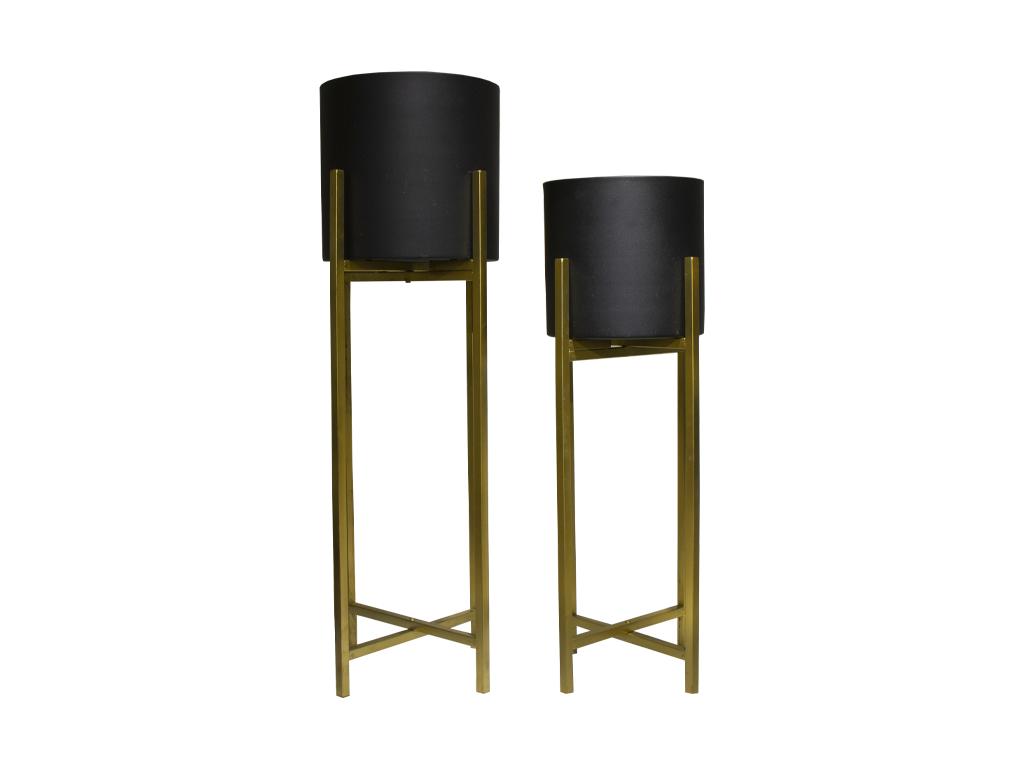 Set De 2 Maceteros Negro Con Dorado Pedestal