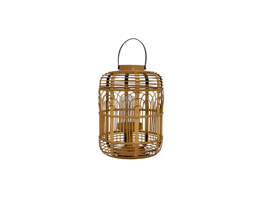 Farol Bohemio De Bambú Y Asa De Cuero II