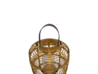 Farol Bohemio De Bambú Y Asa De Cuero II