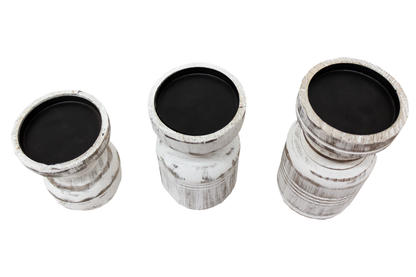 Set De 3 Porta Velas En Madera Tallada Acabado Blanco Avejenado
