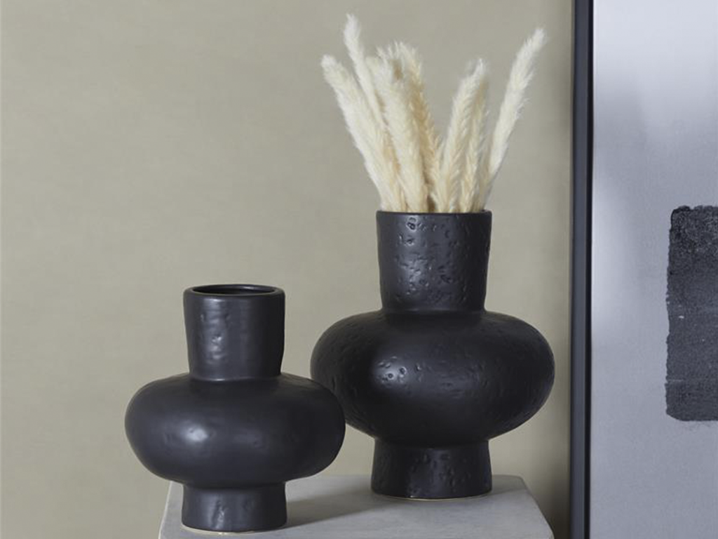 Set 2 Jarrones De Ceramica Calabaza Negro