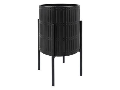 Set 2 Maceteros Acanaladas Base Metalica Negro