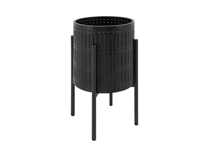 Set 2 Maceteros Acanaladas Base Metalica Negro
